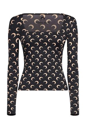 Top in tessuto elasticizzato nero e beige MARINE SERRE | WTS017ACJER0001IT99